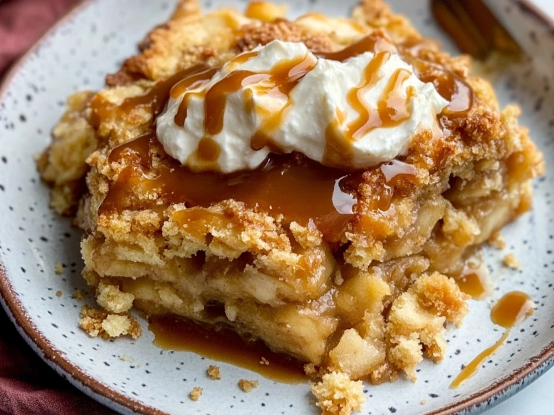 apple dump cake with caramel sauce