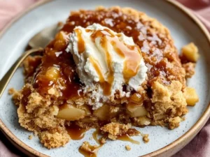 apple dump cake with caramel sauce