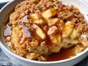 apple dump cake with caramel sauce