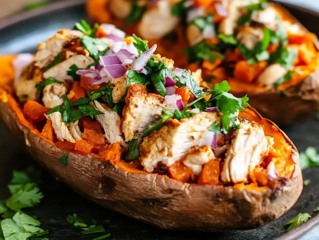 Chicken stuffed sweet potatoes