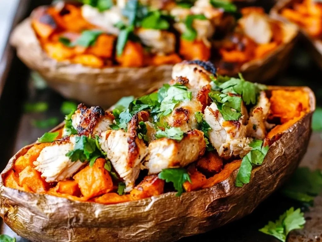 Chicken stuffed sweet potatoes