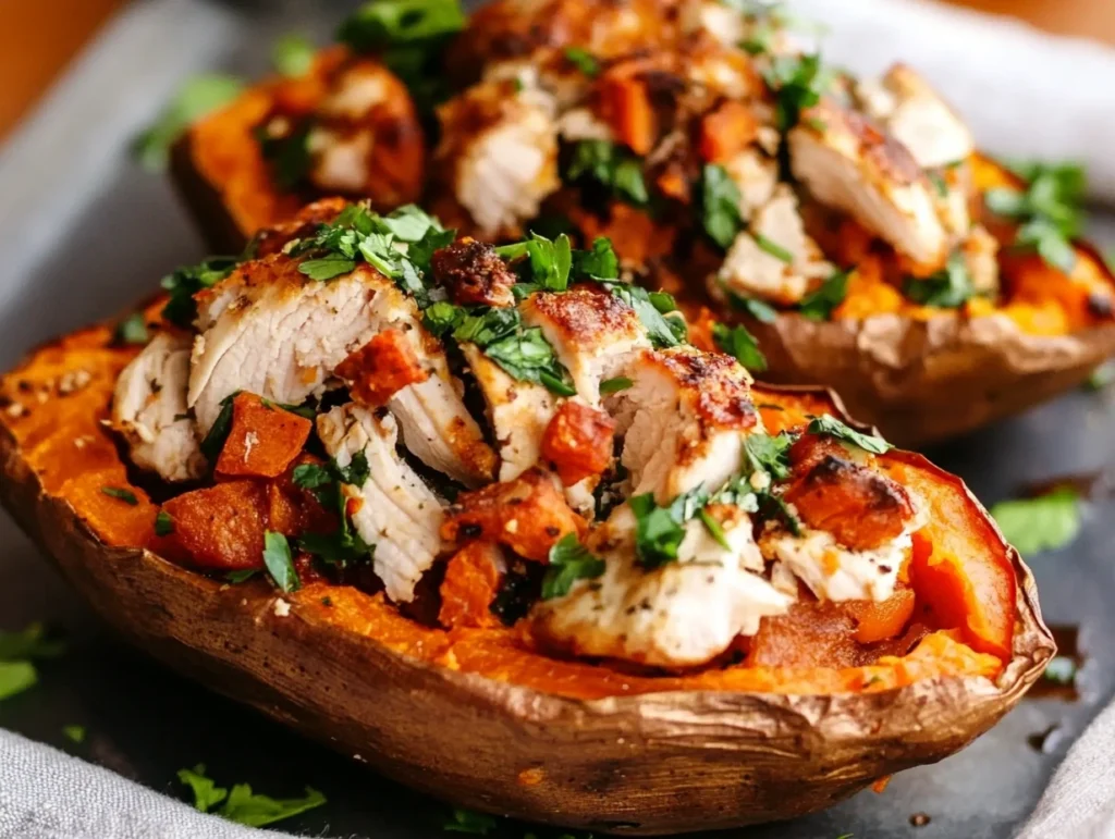 Chicken stuffed sweet potatoes