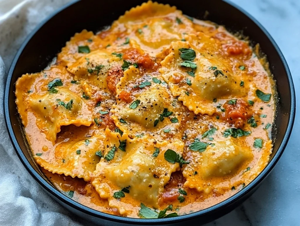 Ravioli with tomato cream sauce