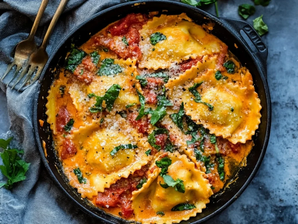 Ravioli with tomato cream sauce