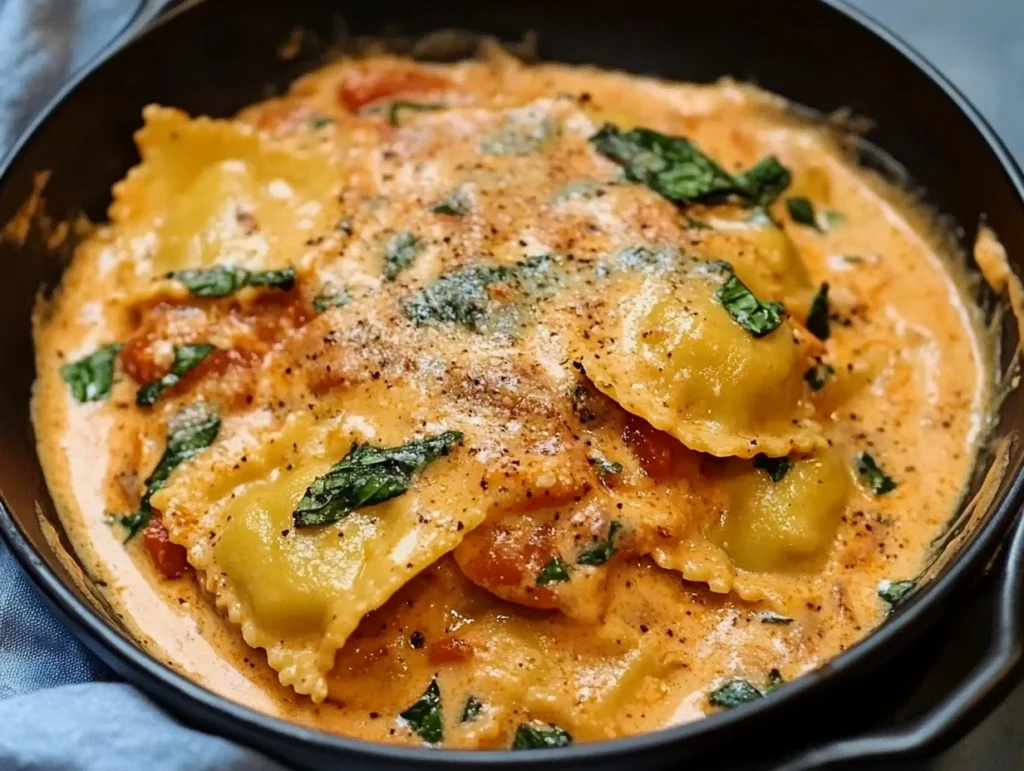 Ravioli with tomato cream sauce