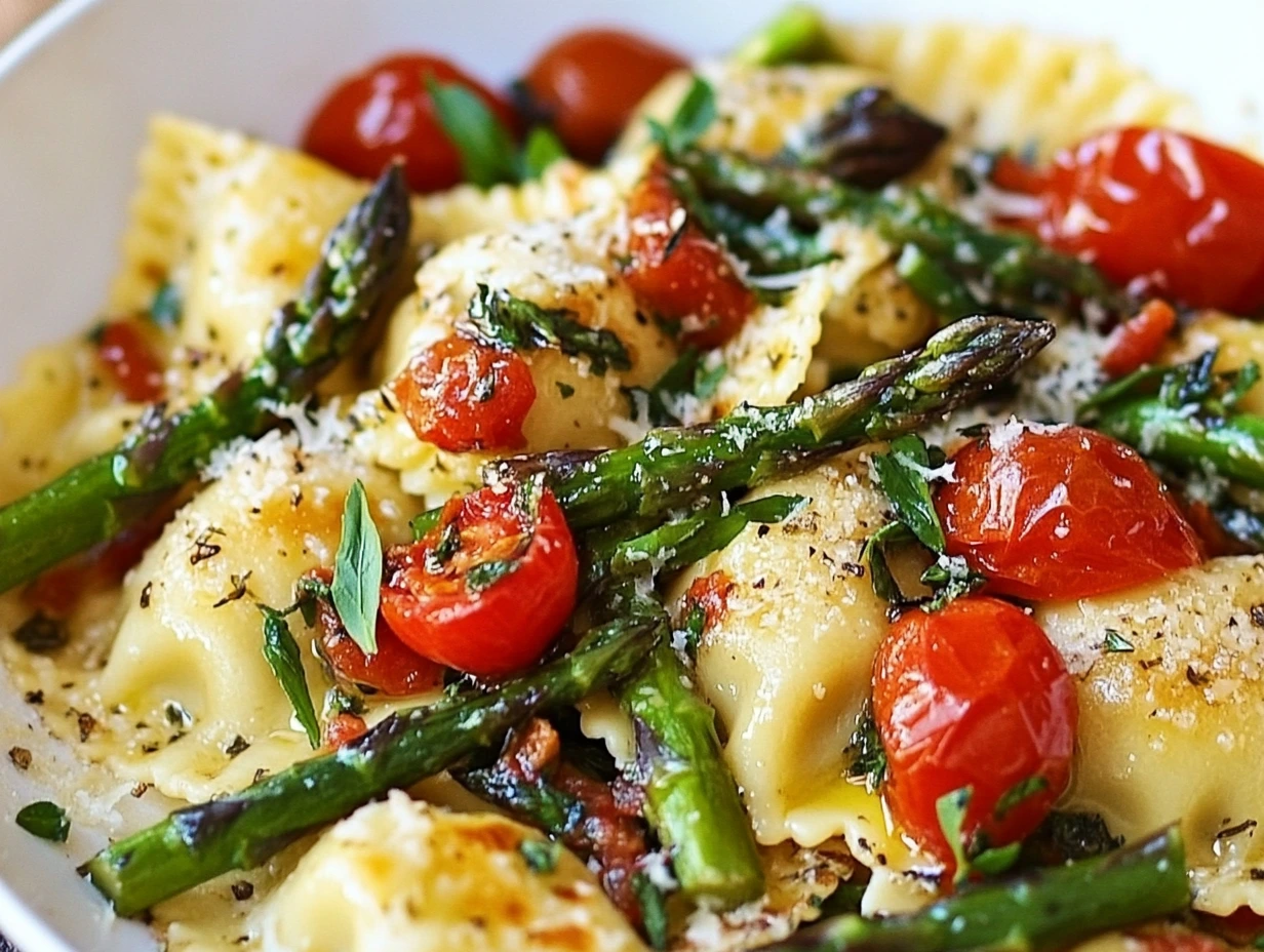 Ravioli with tomatoes and asparagus