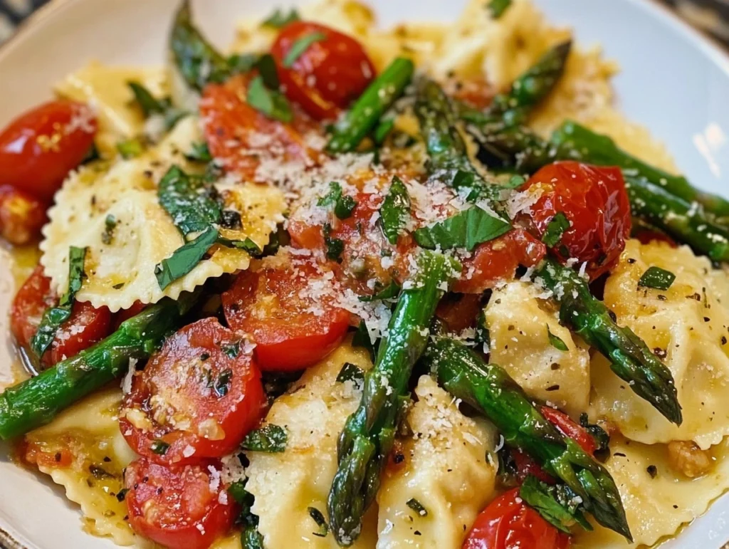 Ravioli with tomatoes and asparagus