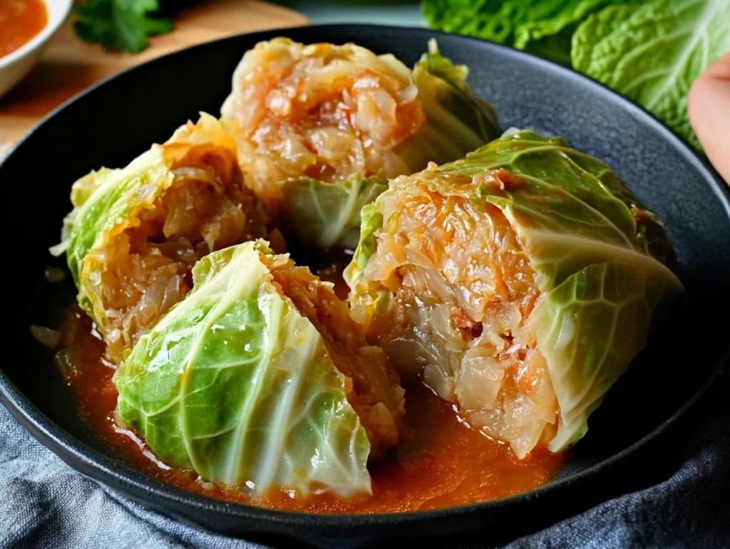 Sweet and sour stuffed cabbage rolls