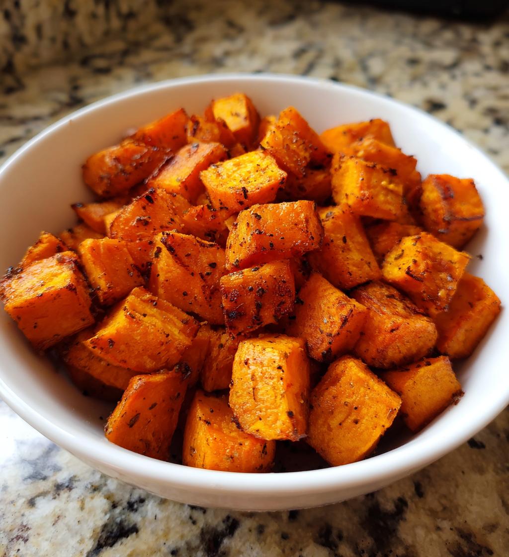 baked sweet potatoes in the oven cubed